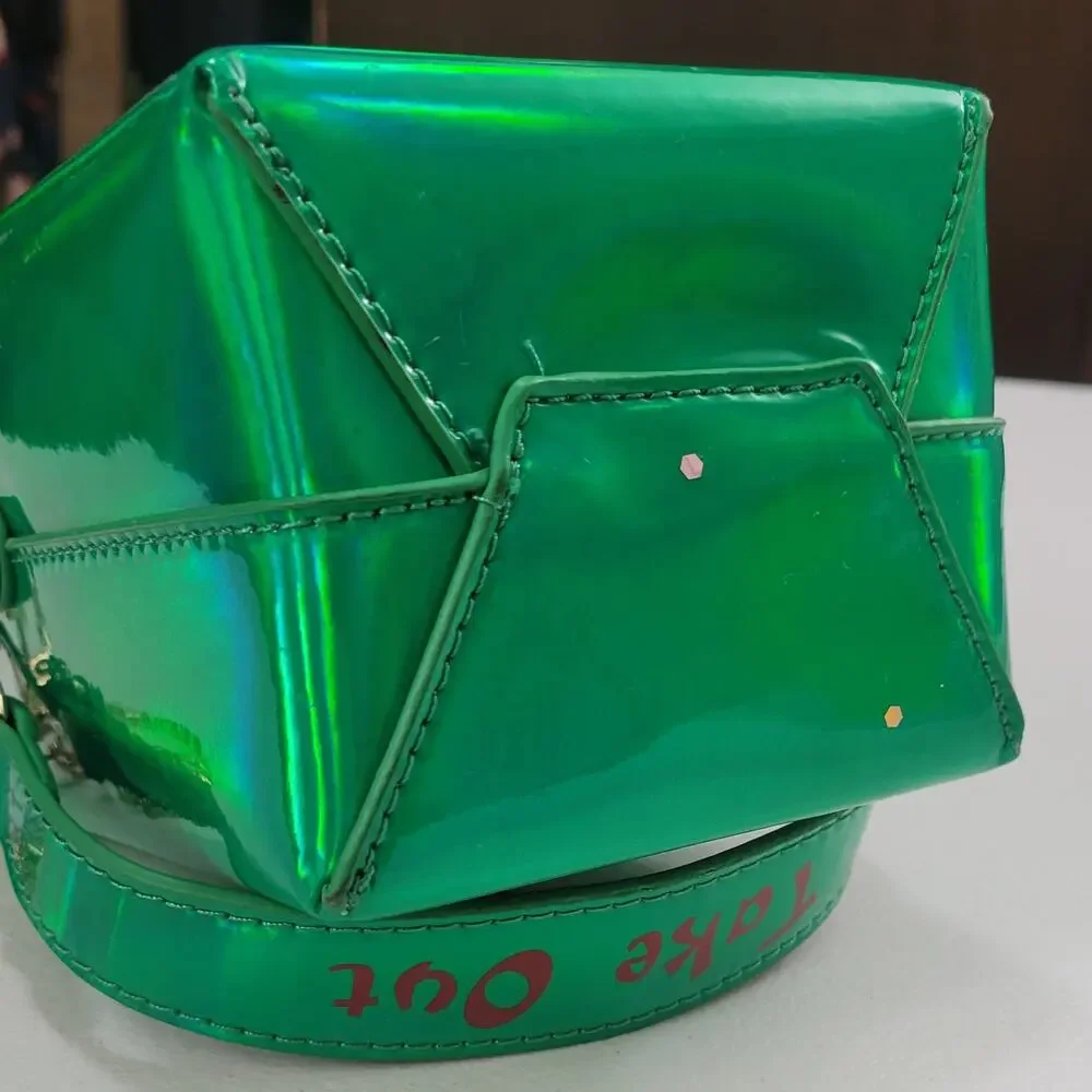 BAM Forever Green Holographic Chinese Take Out Box Novelty Crossbody Purse Bag